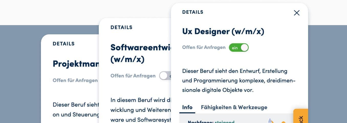 Vorschau von Berufsdetails verschiedener Jobs